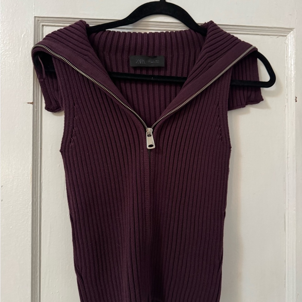 Zara Plum Ribbed Knit Vest